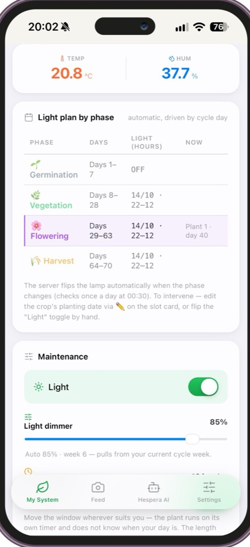 Hespera app — climate and light